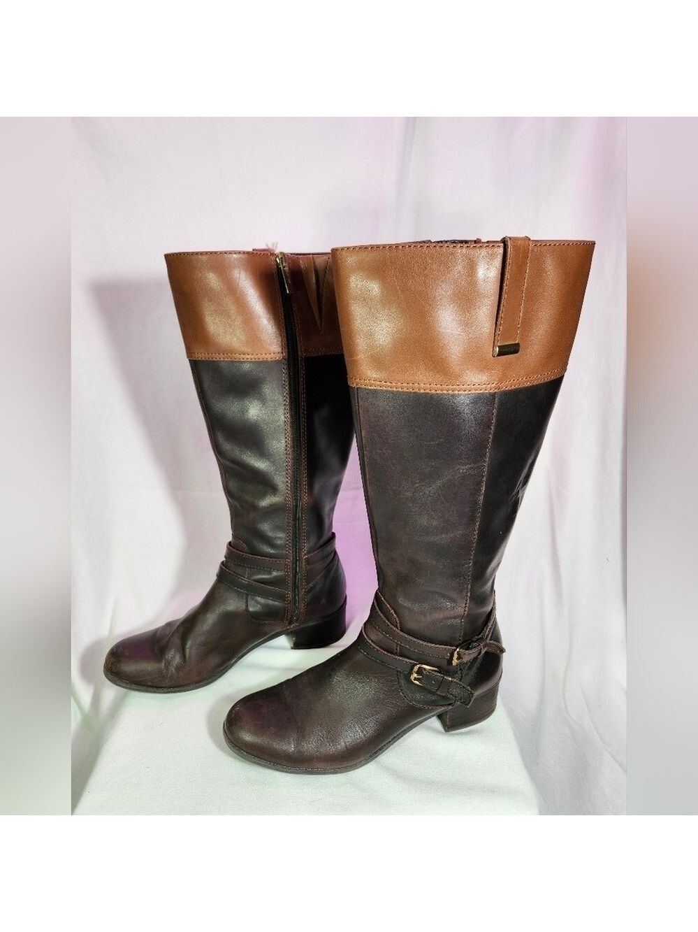 Bandolino Carlotta Women's Black & Brown Leather Riding Boots‎ Size 8